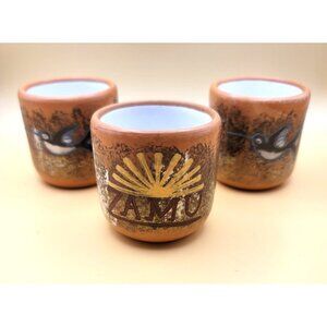 Set Of 3 Zamo Seminario Peruvian Hand-Painted Pottery Cups Hummingbird sm2014